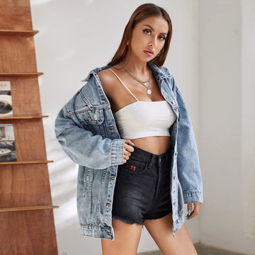 Woochic veste pour femmes en jean déchiré lâche